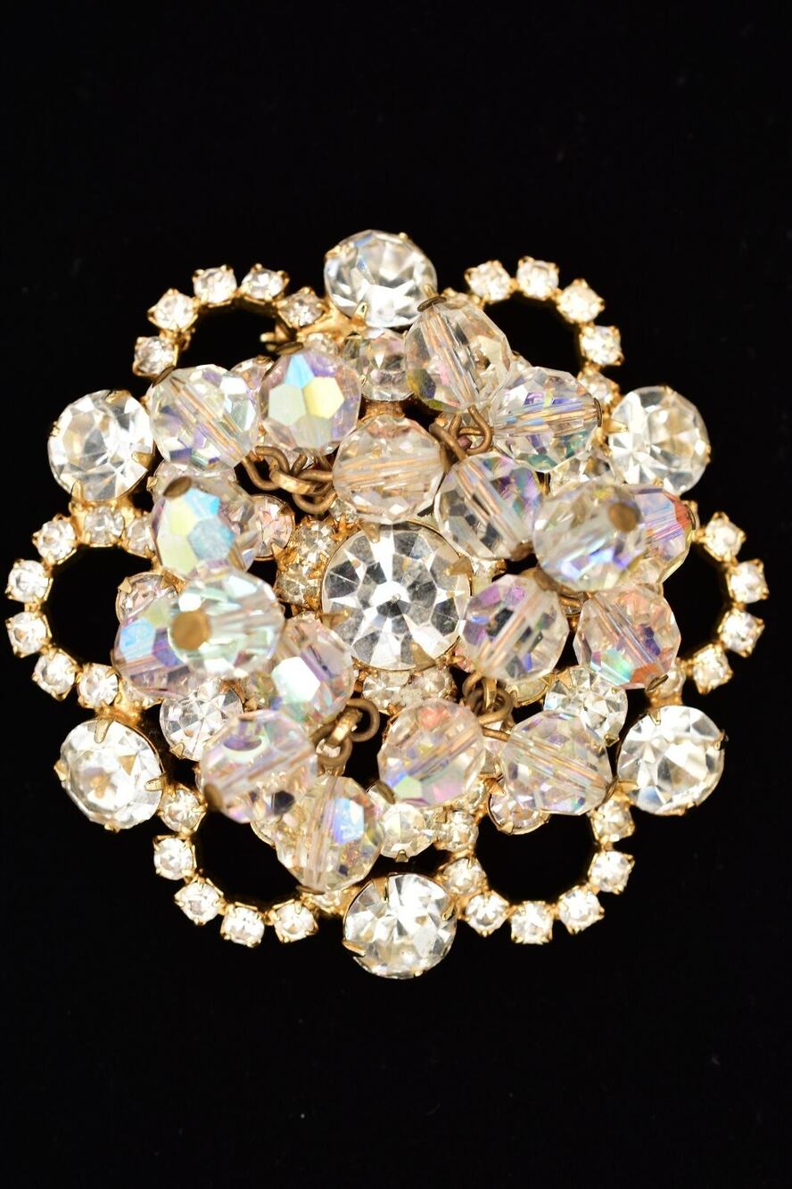 Juliana Vintage Crystal Pin Brooch AB Rhinestone Prong Dangle Chunky 1960s 9B